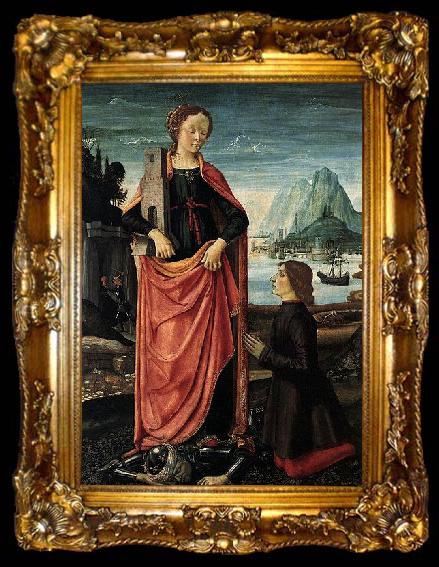 framed  Domenico Ghirlandaio St Barbara Crushing her Infidel Father, with a Kneeling Donor, ta009-2